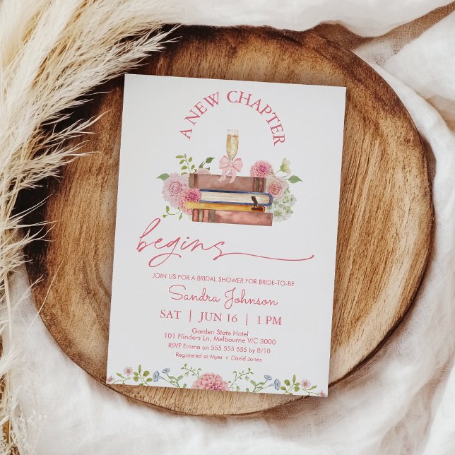 Invitación Rosa floral un nuevo capítulo comienza ducha de no (A New Chapter Begins bridal Shower Invitation, New Chapter Bridal Shower Invite Template, Floral )
