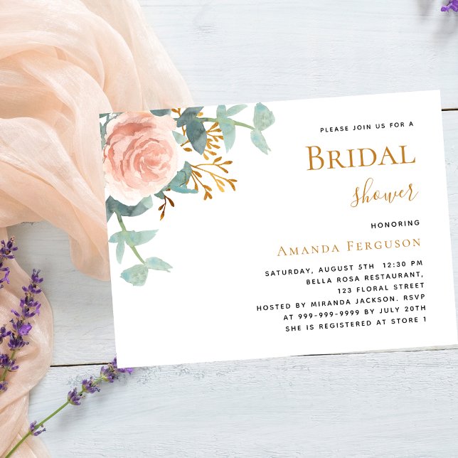 Invitación Rosa floral vegetación rosa Bridal Shower (Subido por el creador)
