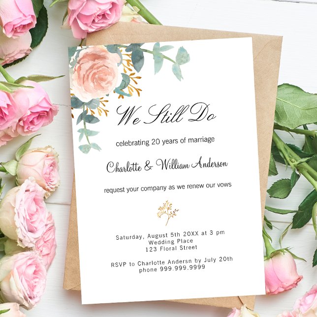 Invitación Rosa floral vegetación rosa renovación de promesa  (Subido por el creador)