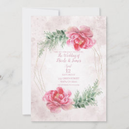 Invitación Rosa Floral Verde Acuarela Boda