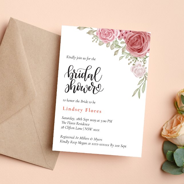 Invitación Rosa floral verde acuarela ducha de novia (Subido por el creador)