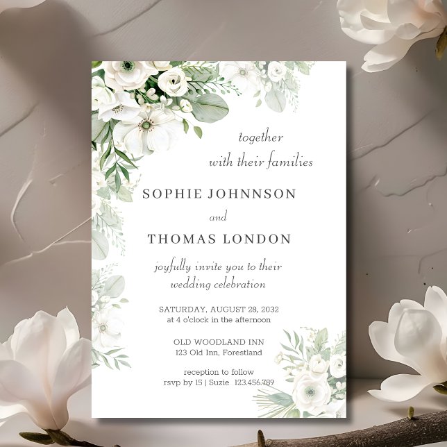 Invitación Rosa floral verde turbio boda acuarela (Subido por el creador)