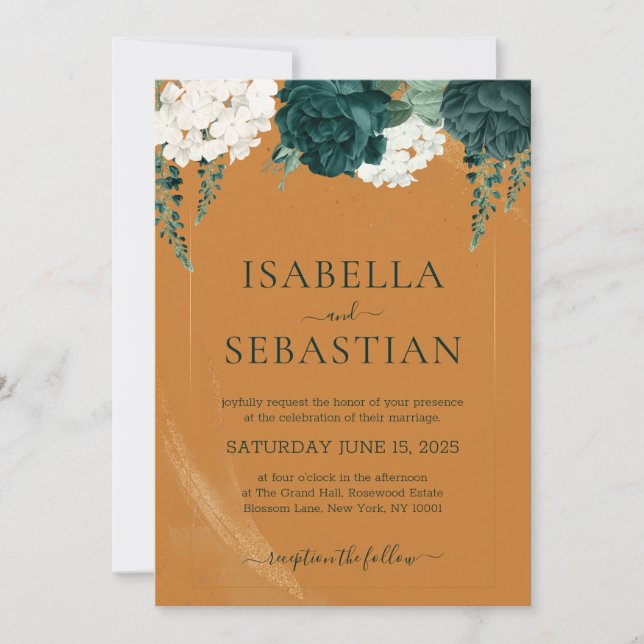 Invitación Rosa floral verde y blanca (Anverso)