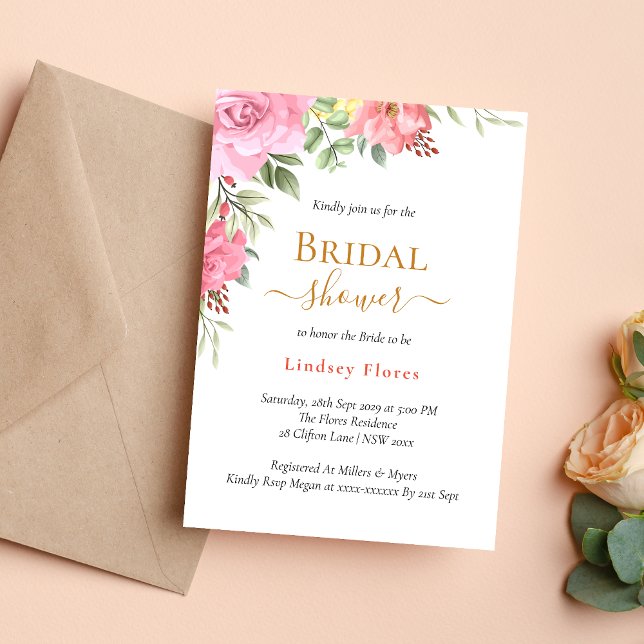 Invitación Rosa floral Verdor Ducha dorada de novias (Subido por el creador)