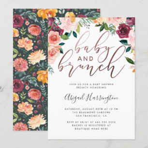 Invitación Rosa Floral Watercolor Gold Brunch Baby Shower