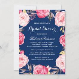 Invitación Rosa Floral Wreath Marina Blue Bridal Shower