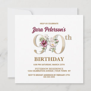 Invitación Rosa Floral Z 90th Birthday Party Invitation