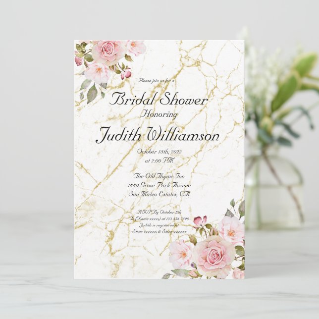 Invitación Rosa Florals Editable Bridal Shower (Anverso de pie)