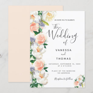Invitación Rosa flores de oro boda de escritura blanca