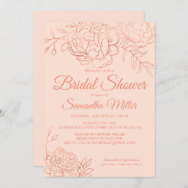 Invitación Rosa Flores Esbozadas De Oro Ducha Bridal