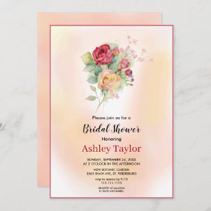 Invitación Rosa florido de color de agua con ramas de color B