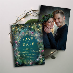 Invitación Rosa forestal encantado foto boda Guardar la fecha