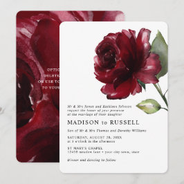 Invitación Rosa Formal de Boda de Acuarela Rojo Profundo Simp