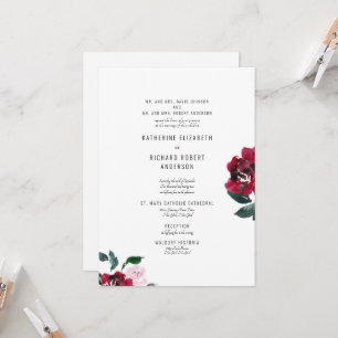 Invitación Rosa formal elegante rosa y rojo ambos padres II