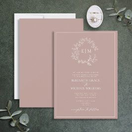 Invitación Rosa Formal Leafy Escudo Monograma Boda