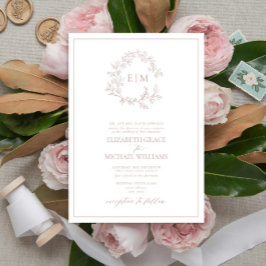 Invitación Rosa Formal Leafy Escudo Monograma Boda