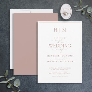 Invitación Rosa formalmente  Monograma Boda caligrafía