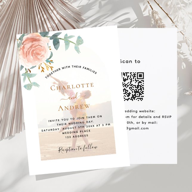 Invitación Rosa fotográfico arco de fotos QR RSVP boda de luj (Subido por el creador)
