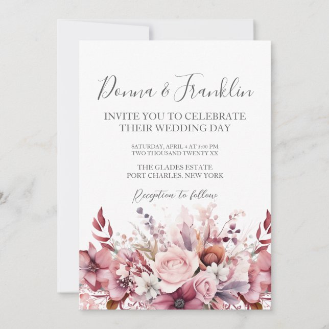 Invitación Rosa fotográfico  Boda de código QR rosa (Anverso)