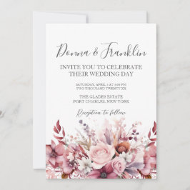 Invitación Rosa fotográfico  Boda de código QR rosa