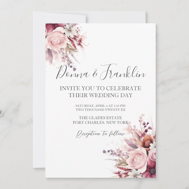 Invitación Rosa fotográfico  Boda de código QR rosa (Anverso)