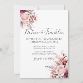 Invitación Rosa fotográfico  Boda de código QR rosa