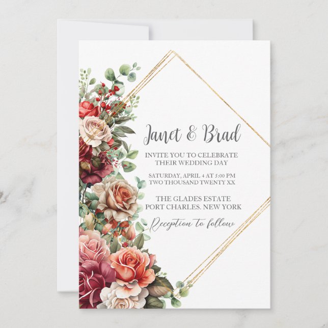 Invitación Rosa fotográfico Eucalyptus Floral Boda de código  (Anverso)