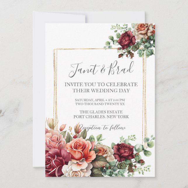 Invitación Rosa fotográfico Eucalyptus Floral Boda de código  (Anverso)