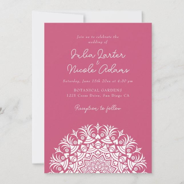 Invitación Rosa Frambuesa Rosa Abstracto Mandala Boda (Anverso)
