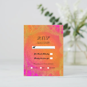 Invitación Rosa Fucsia Naranja Dorado Mandala Boda RSVP
