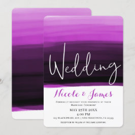 Invitación Rosa Fucsia Negro Acuarela Boda Glam Moderna