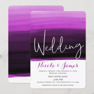Invitación Rosa Fucsia Negro Acuarela Boda Glam Moderna