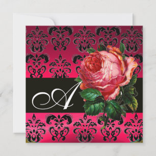 Invitación ROSA FUCsia ROSA PINK PRECIOSA DAMASCO NEGRO MONOG