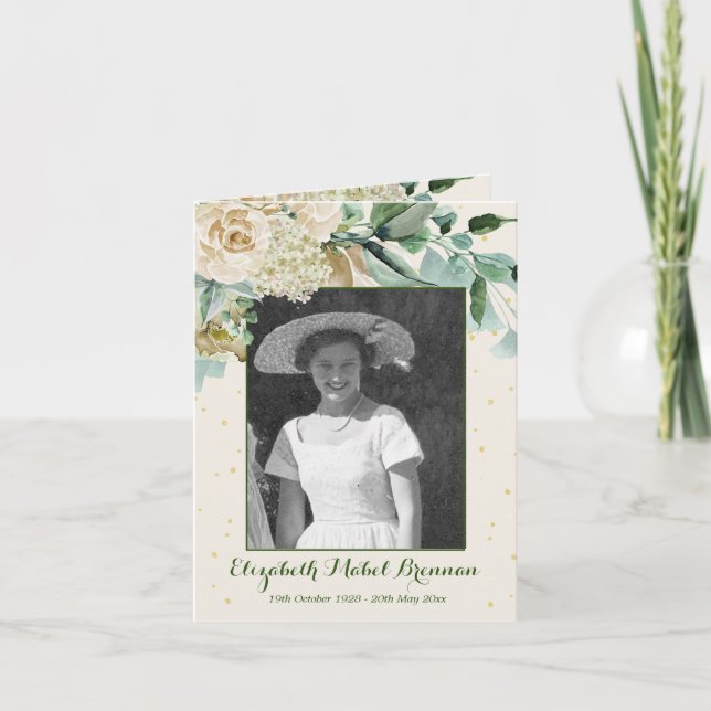 Invitación Rosa funeral de fotografía Floral Elegante Foliage (Anverso)
