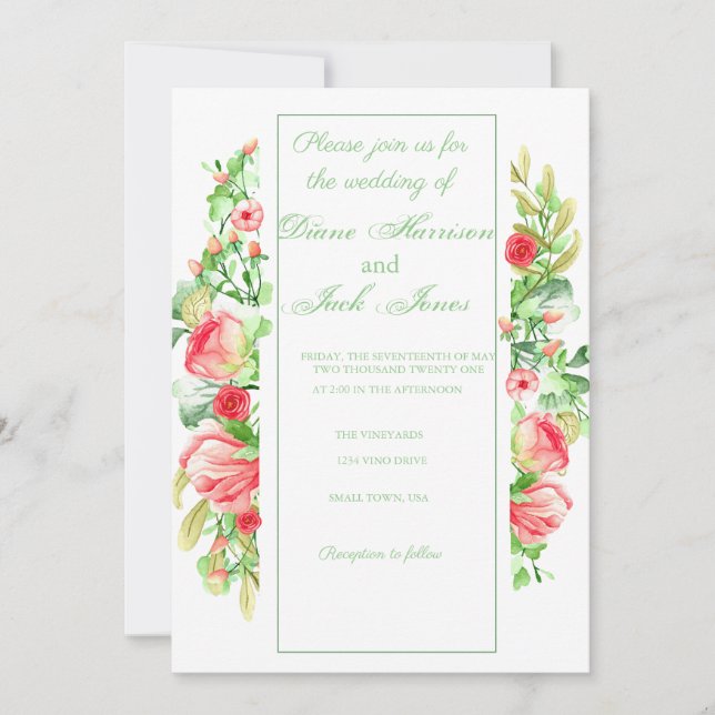 Invitación Rosa Garden Watercolor Rose Bouquet (Anverso)