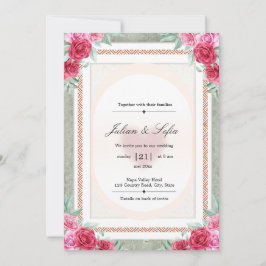 Invitación Rosa Geométrica Tribal Burgundy Roja Frontera Oval