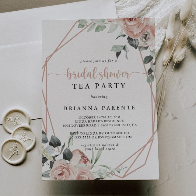 Invitación Rosa Geométrico Clásico Bridal Shower Fiesta de té (Subido por el creador)