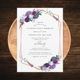 Invitación Rosa geométrico moderno Boda floral de oro morado