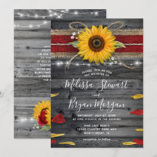 Invitación Rosa Girasol Borgoña Encaje Rústico Madera Boda