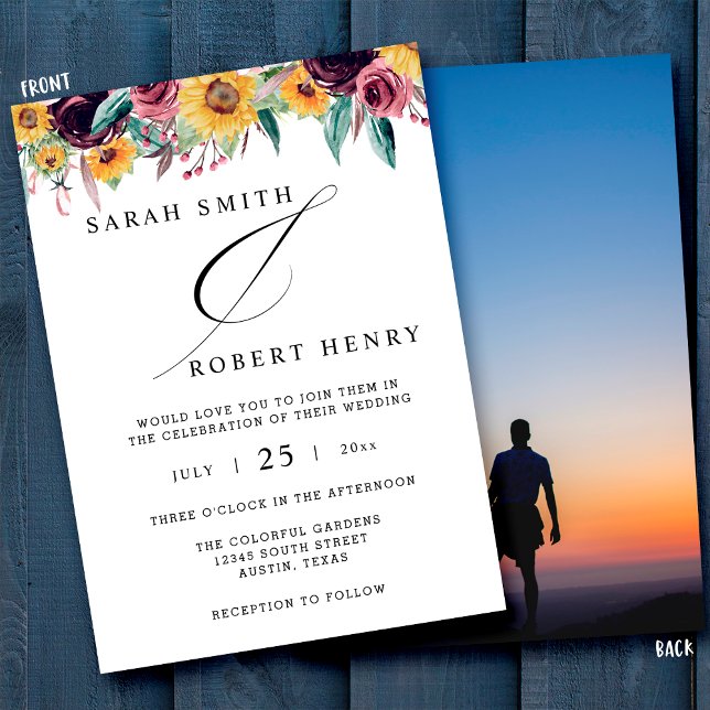 Invitación Rosa Girasol Borgoña Rústico Otoño Foto Boda (Subido por el creador)