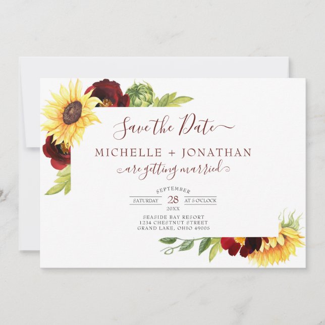 Invitación Rosa Girasol Guardar la fecha con foto (Anverso)