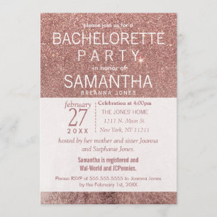 Invitación Rosa Girly Moderno Purpurina de oro Relieve metali