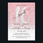 Invitación Rosa Girly Purpurina Blanco Oro Ombre Sweet 16<br><div class="desc">Esta dulce y dulce moda de dieciséis años es perfecta para el día especial de tu hija adolescente. Cuenta con un purpurina blanco fino y fino impreso, "16", encima de un oro rosa brillante y bonito, rosa rubor y un fondo oscuro de purpurina blanco falso. Es sencillo, único, moderno, bonito...</div>