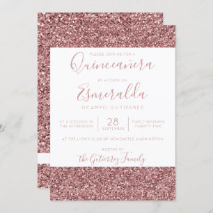 Invitación Rosa Girly Purpurina rosado de oro Sparkle Quincea