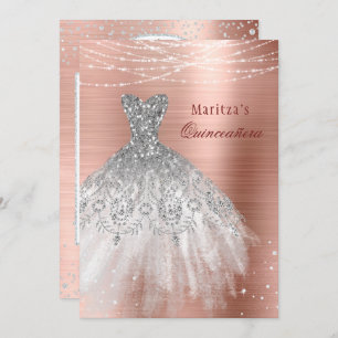 Invitación Rosa Glam Diamond Sparkle Quinceañera