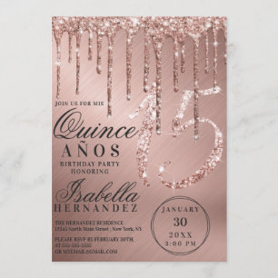 Invitación Rosa Glam Gold Metallic Purpurina Dris Quinceañera
