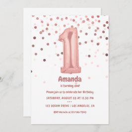 Invitación Rosa Globo de oro y Relieve metalizado Confetti pr