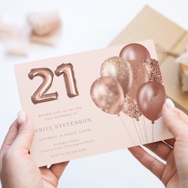 Invitación Rosa Globos de Oro 21 Fiesta de cumpleaños (Subido por el creador)