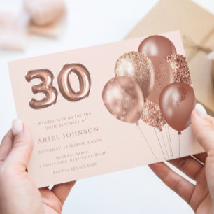 Invitación Rosa Globos de Oro 30 Fiesta de cumpleaños