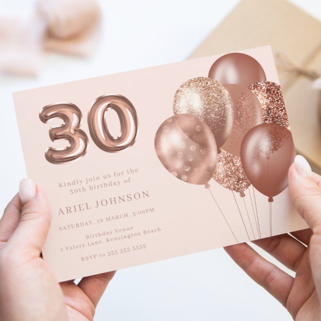 Invitación Rosa Globos de Oro 30 Fiesta de cumpleaños (Subido por el creador)